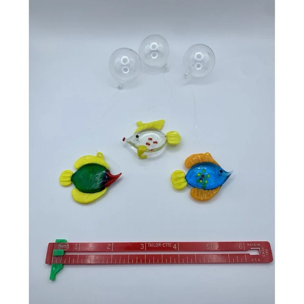 Lot of 3 LS Arts Blown Glass Floating Fish w Bubble Tropical Tank Aquarium Decor